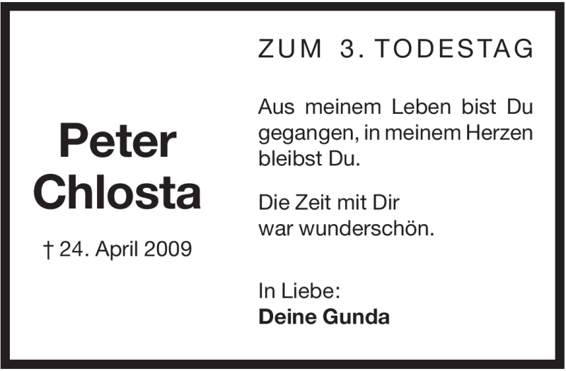  Traueranzeige für Peter Chlosta vom 24.04.2012 aus Pegnitz-Zeitung